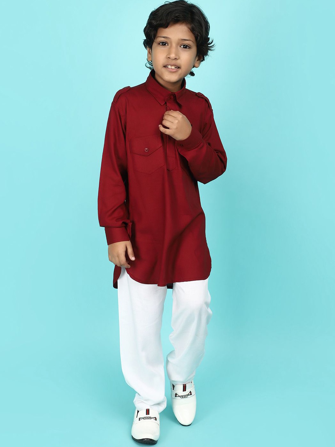

V-Mart Boys Shirt Collar Pathani Kurta with Pyjamas, Maroon