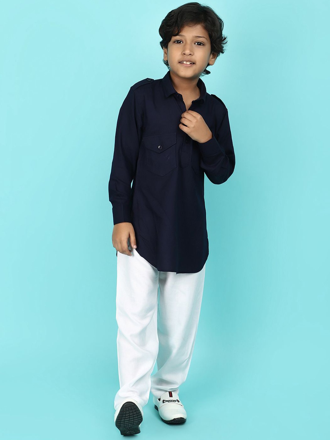 

V-Mart Boys Shirt Collar Pathani Kurta with Pyjamas, Navy blue