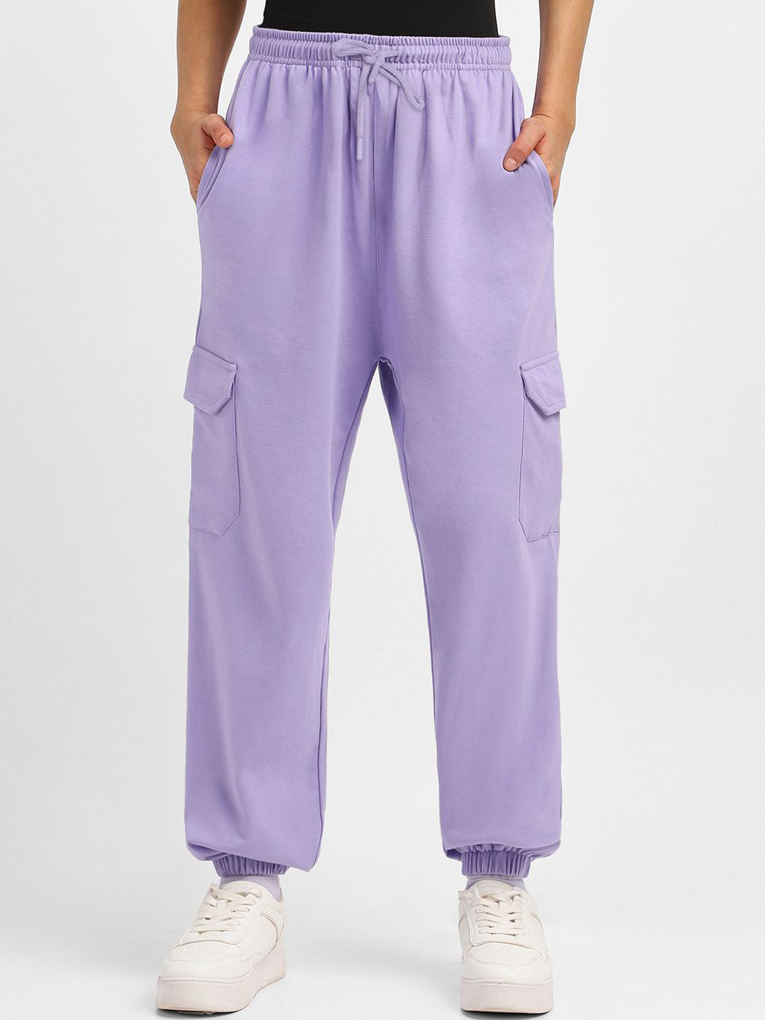 

JUNEBERRY Women Baggy Fit Cotton Mid-Rise Joggers, Purple