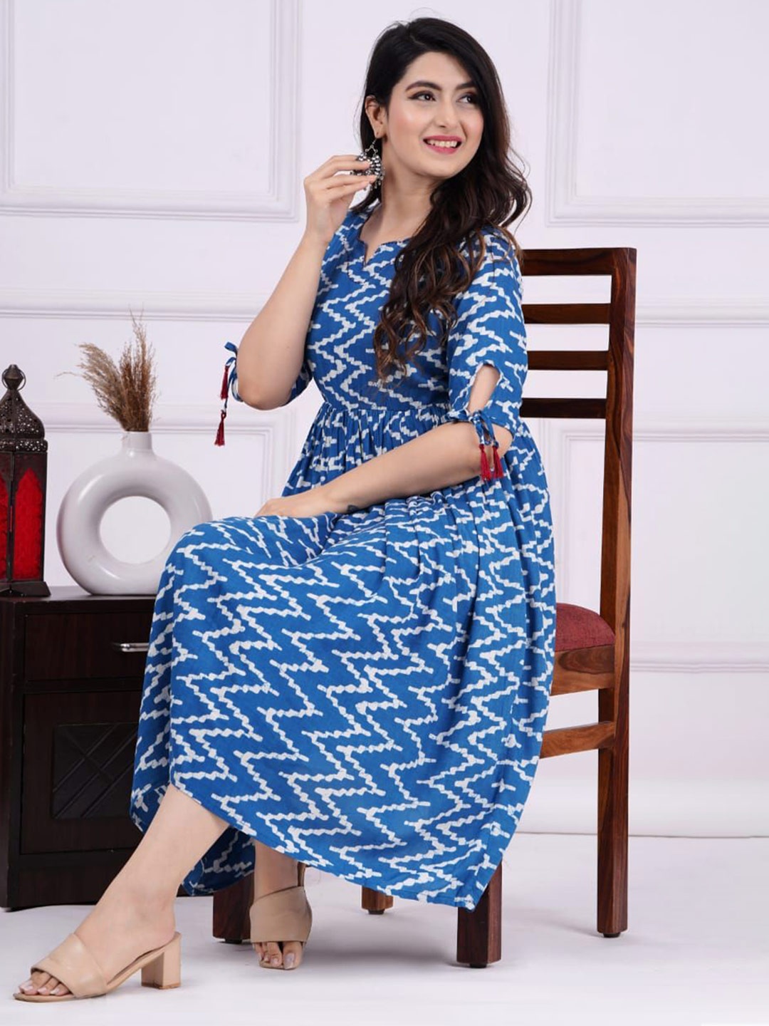 

FCV Printed Fit & Flare Midi Dress, Blue