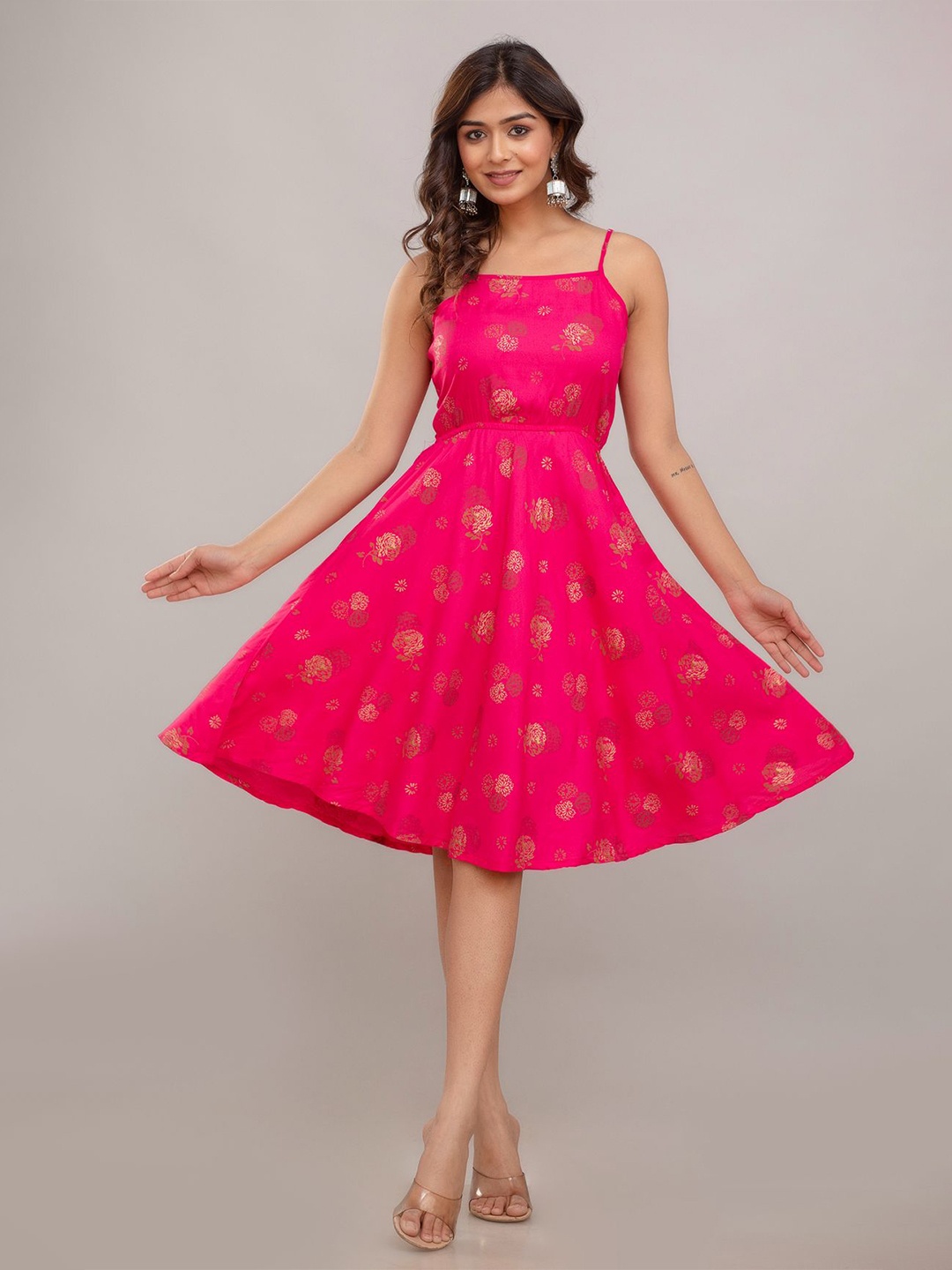 

FCV Floral Printed Fit & Flare Dress, Pink