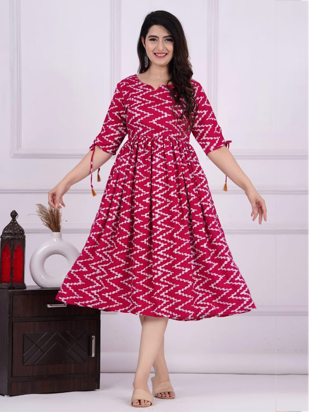 

FCV Printed A-Line Midi Dress, Pink