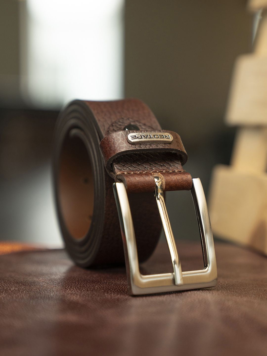 

Red Tape Men Textured Leather Tang Formal Belt, Brown
