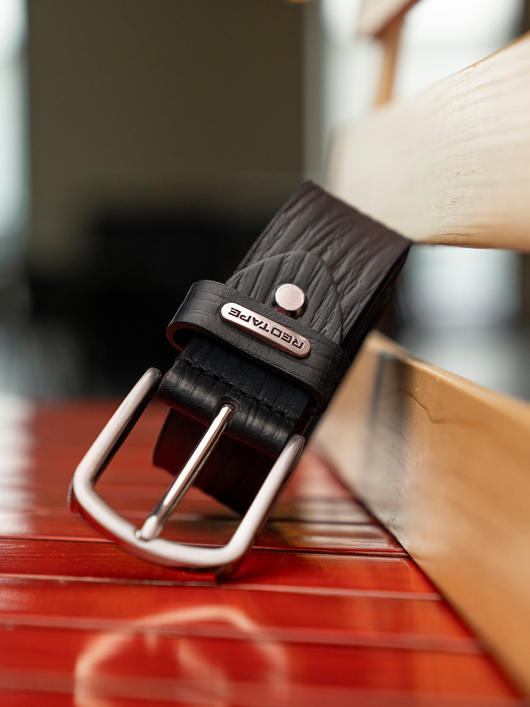 

Red Tape Men Textured Leather Formal Belt, Black
