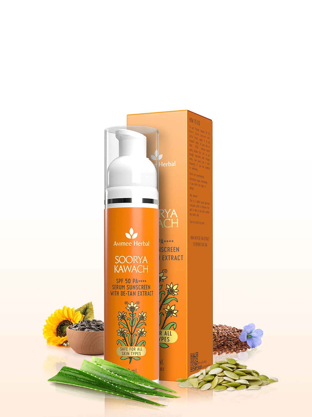 

Avimee Herbal Soorya Kawach SPF50 PA++++ Hybrid Sunscreen With De-Tan Extract-50ml, Orange