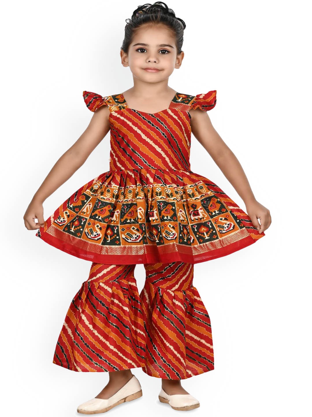 

BAESD Girls Ethnic Motifs Printed A-Line Kurta with Sharara, Red
