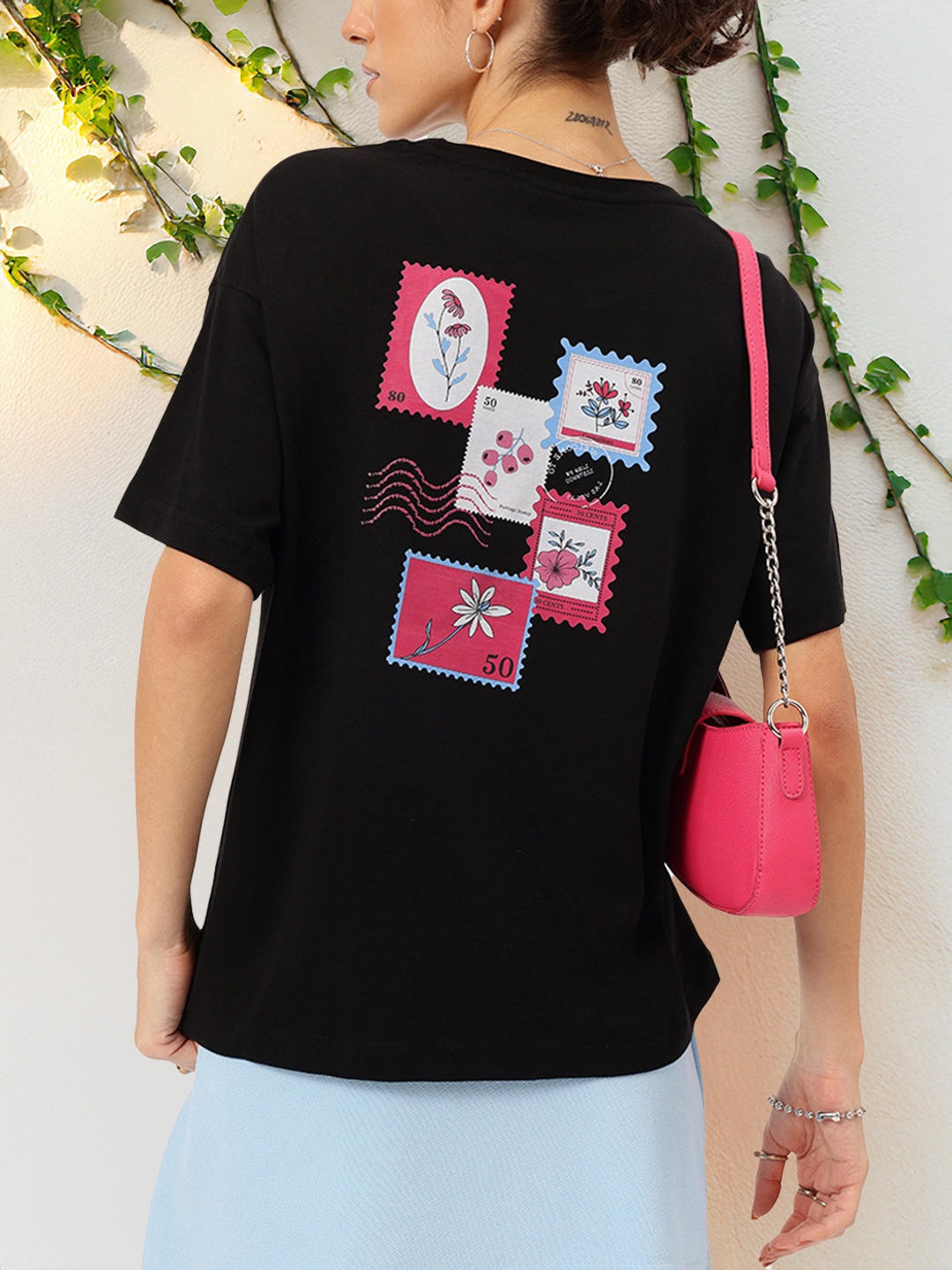 

DressBerry Street Savvy Back Printed Relaxed Tee, Black