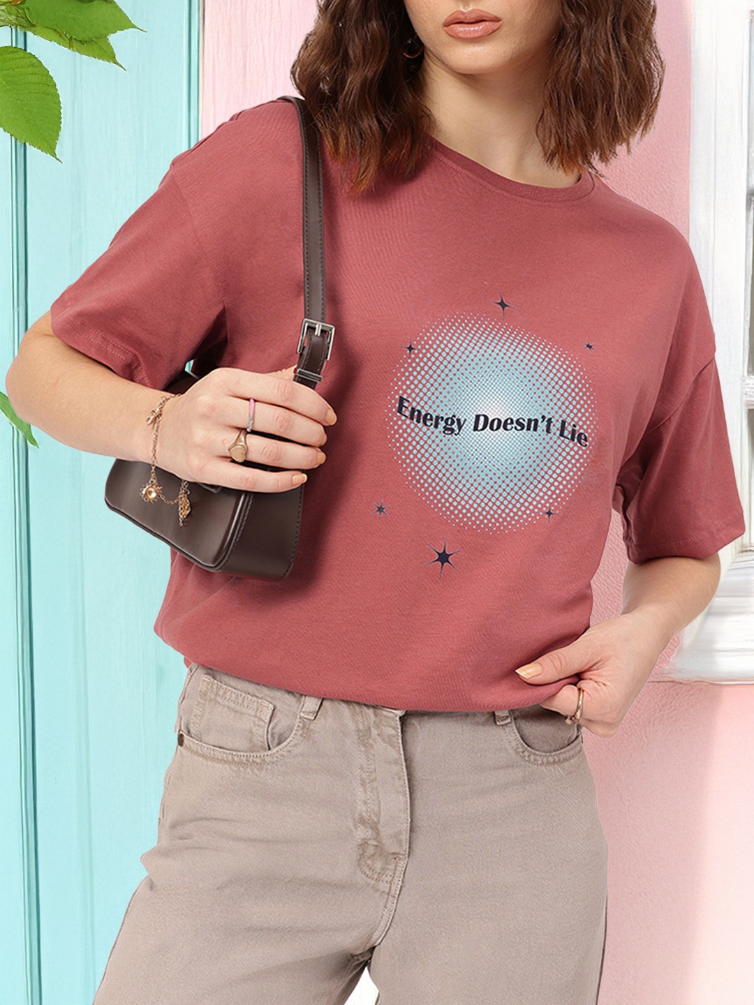 

DressBerry Vibrant Visions Printed Relaxed T-shirt, Rust