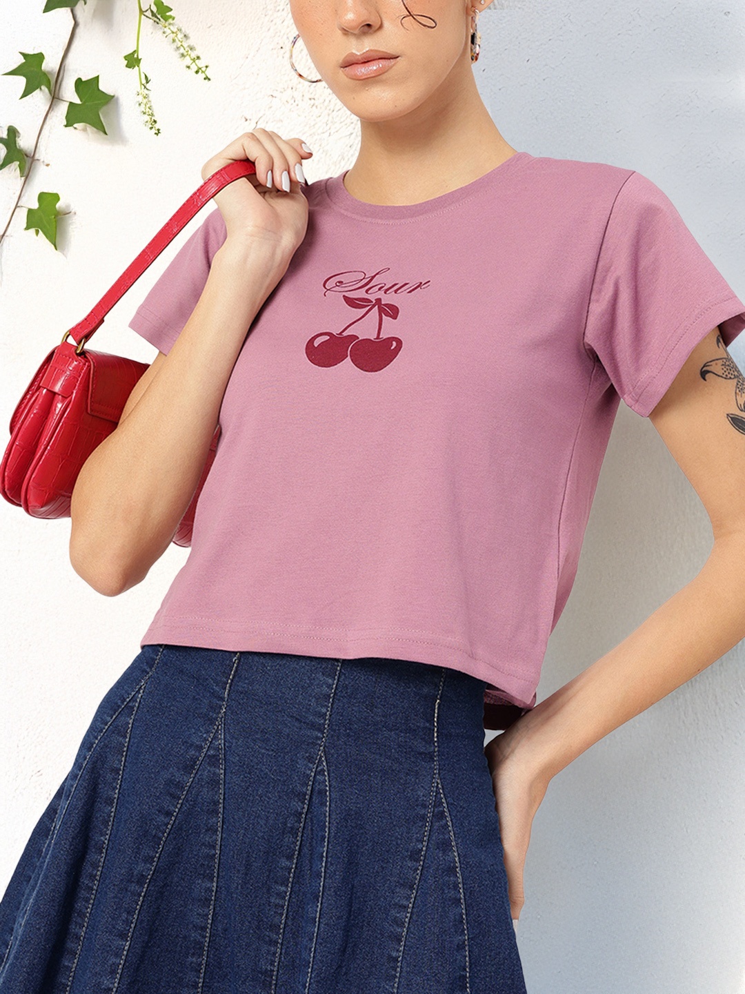 

DressBerry Cherry Bomb Printed T-shirt, Mauve