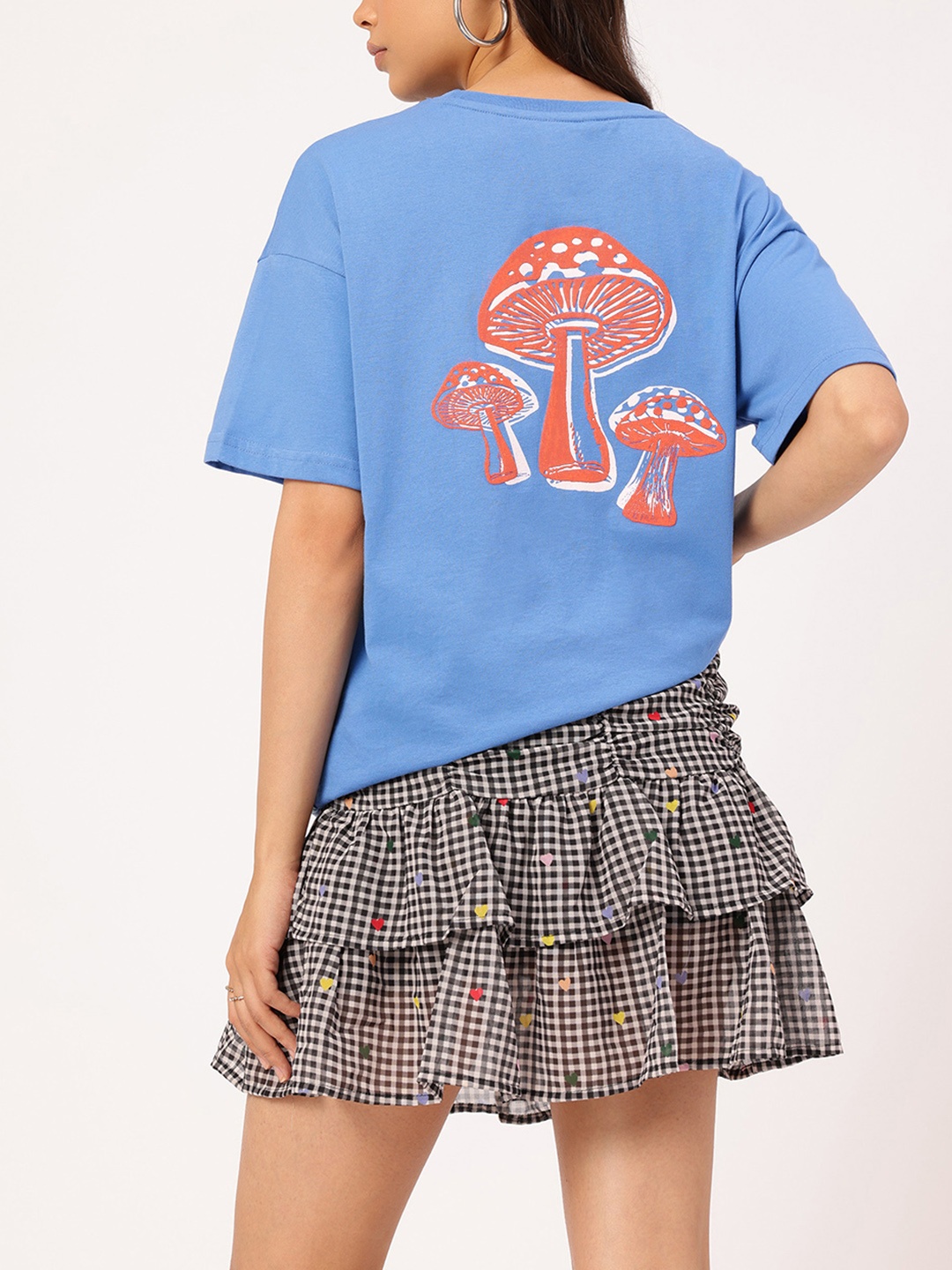 

DressBerry Mystic Mushrooms Printed Oversized T-shirt, Blue