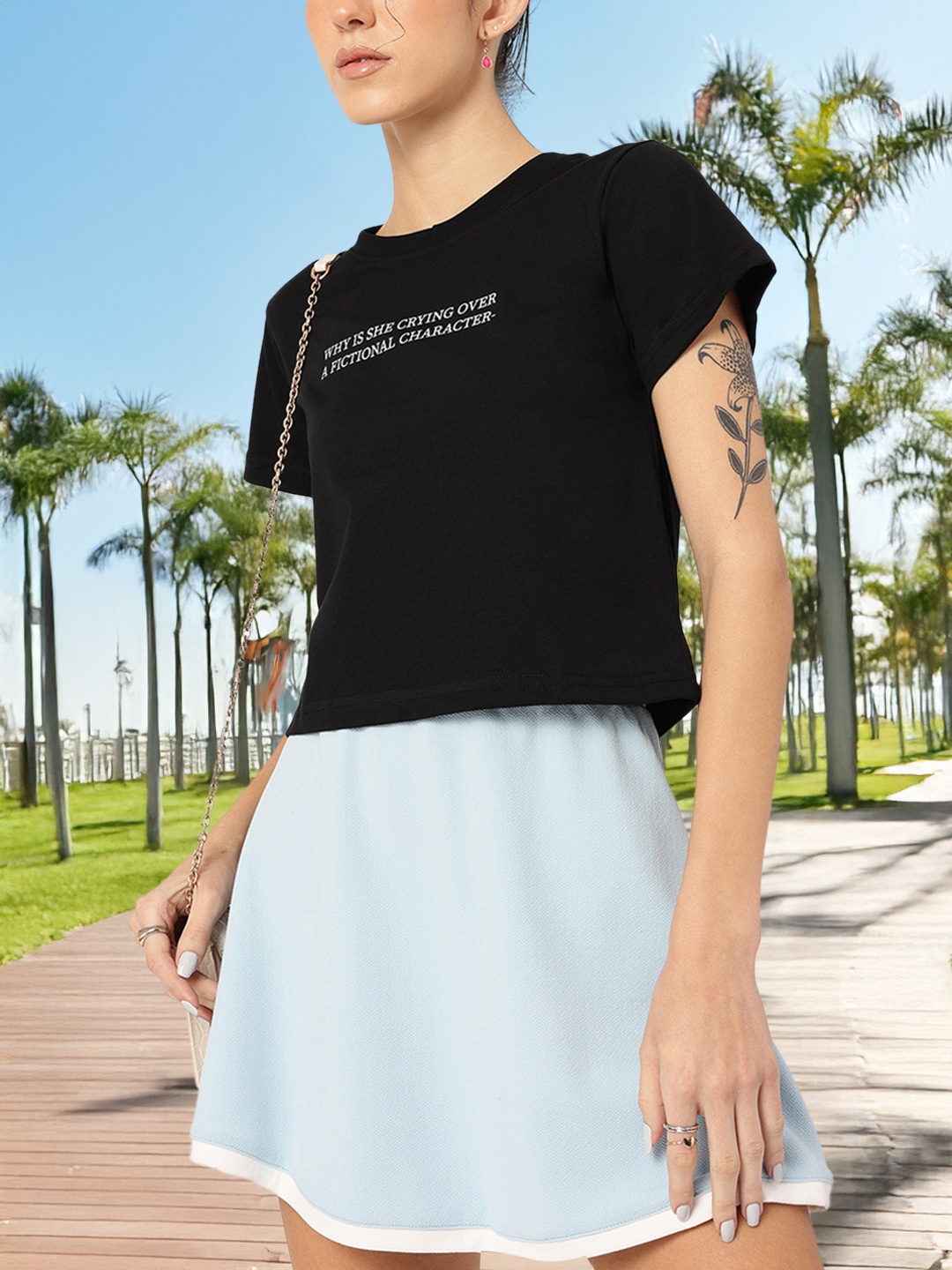 

DressBerry Witty Wear Typography Print Drop-Sleeves T-shirt, Black
