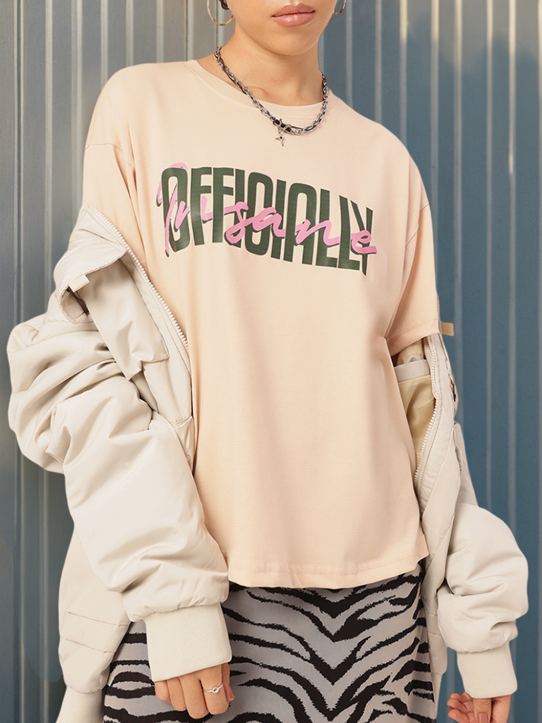 

DressBerry Ink & Attitude Typography Printed Dropped-Ease T-Shirt, Beige