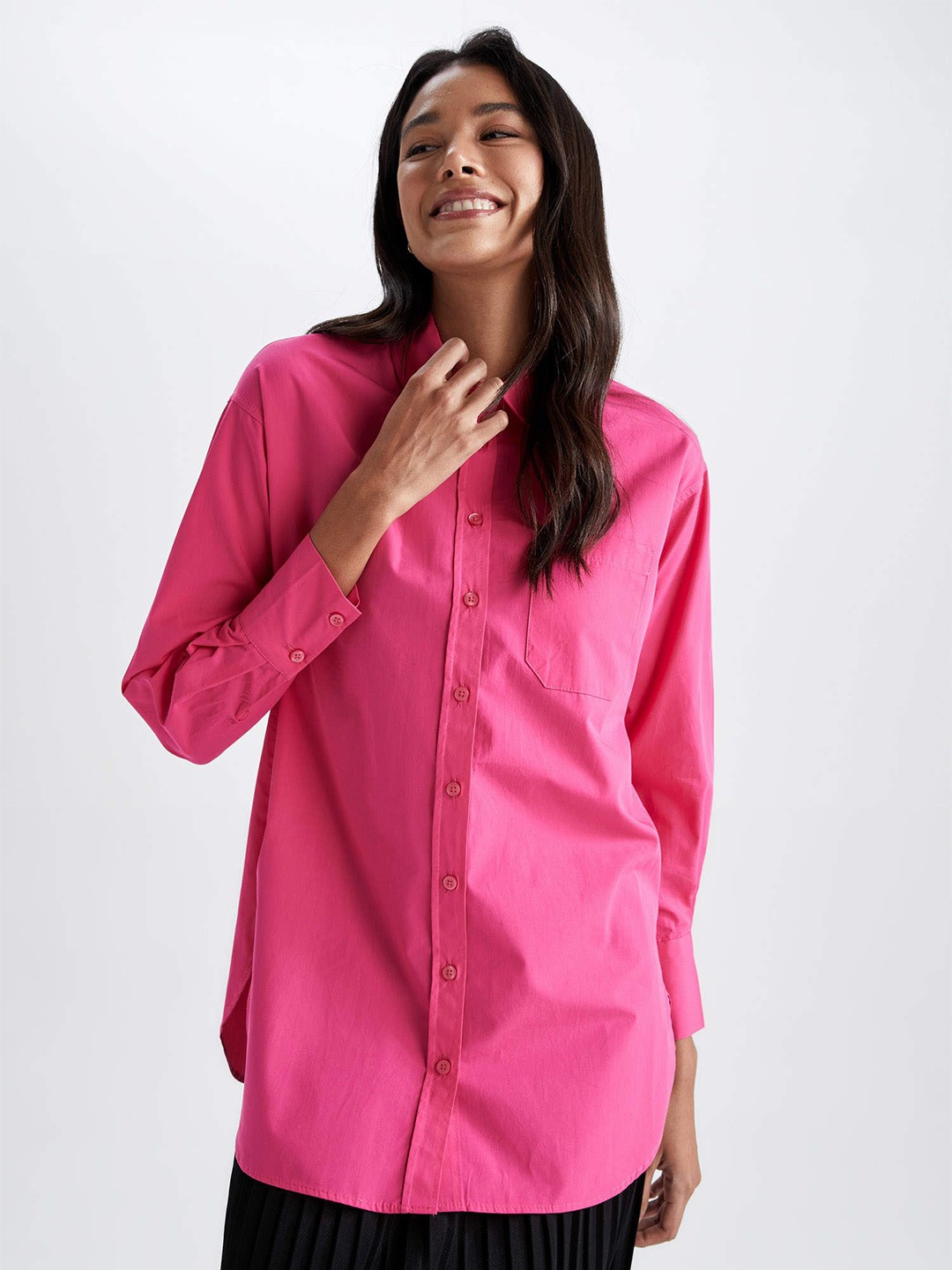 

Fab Star Women Comfort Solid Oversized Pocket Casual Shirt, Pink