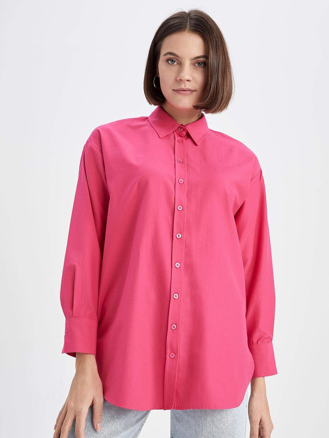 

Fab Star Women Comfort Solid Oversized Casual Shirt, Pink