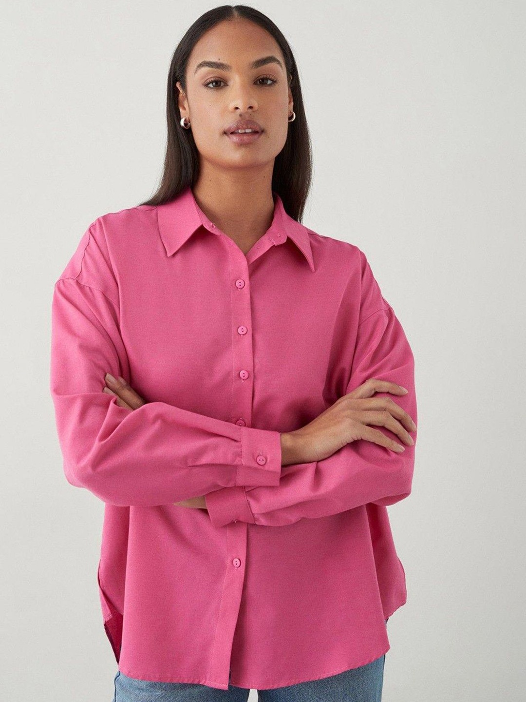 

Fab Star Women Comfort Solid Oversized Casual Shirt, Pink