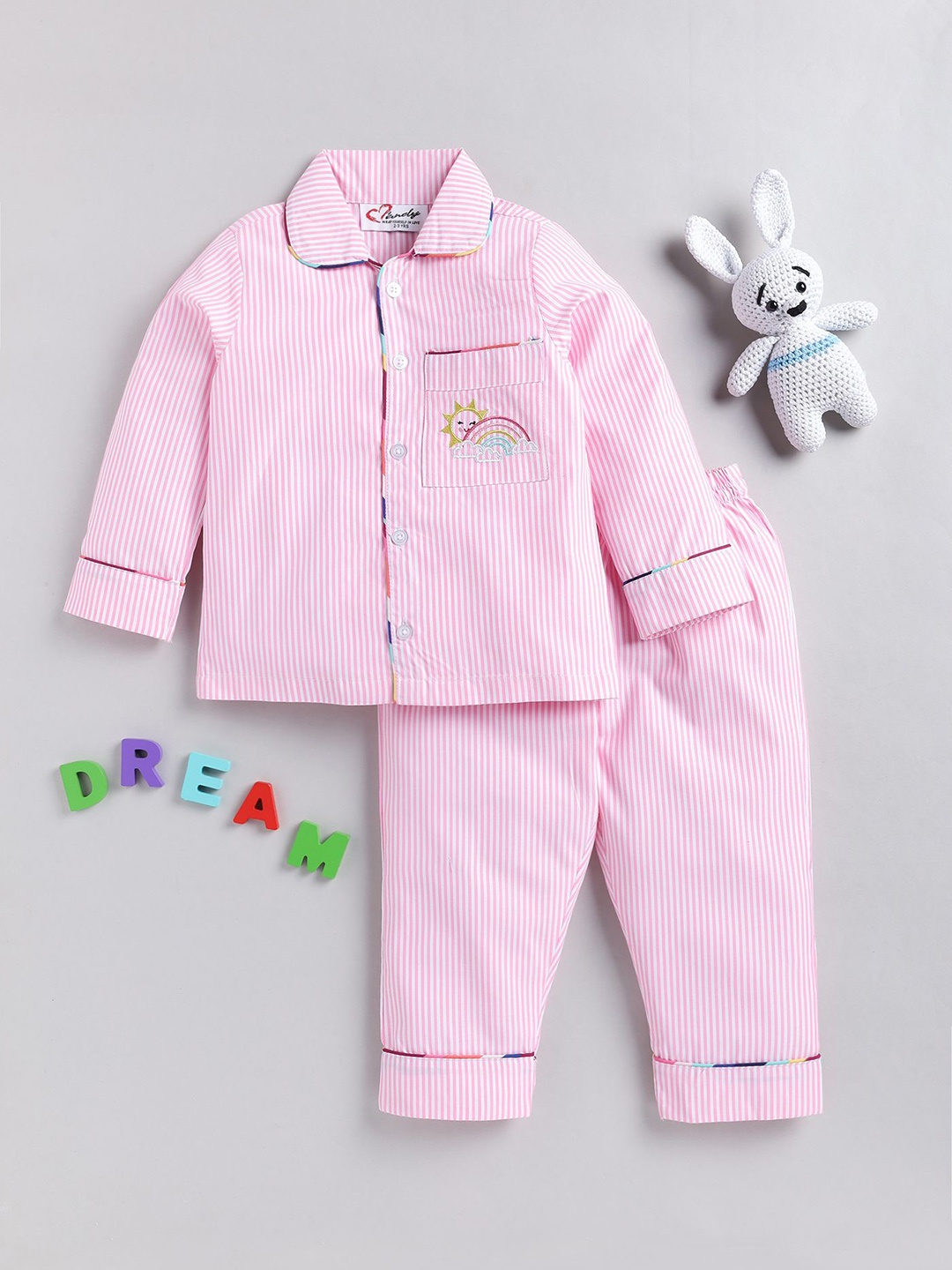 

M'andy Girls Striped Night suit, Pink