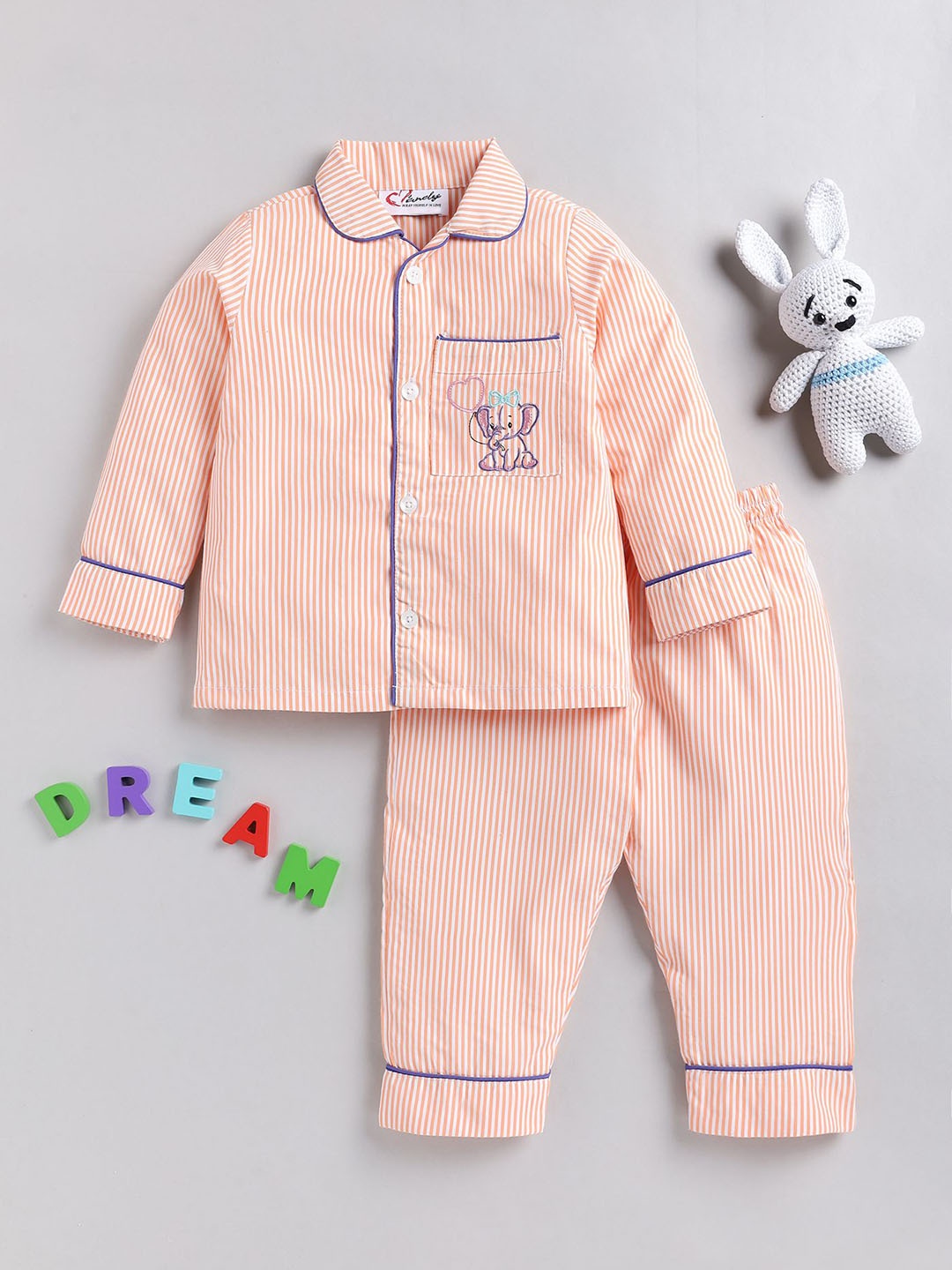 

M'andy Girls Striped Night suit, Orange