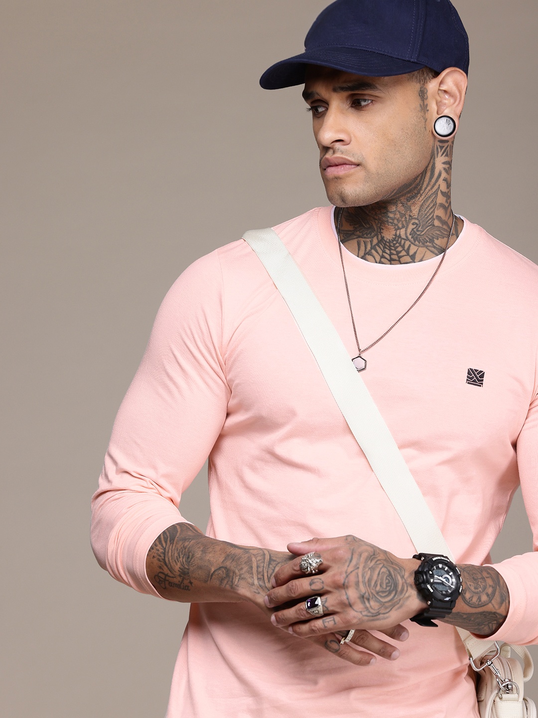 

WROGN Long Sleeves Pure Cotton T-shirt, Pink