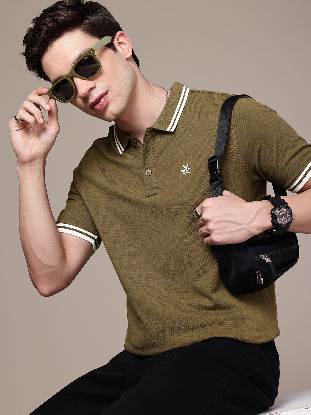 

WROGN Polo Collar Pure Cotton T-shirt, Olive