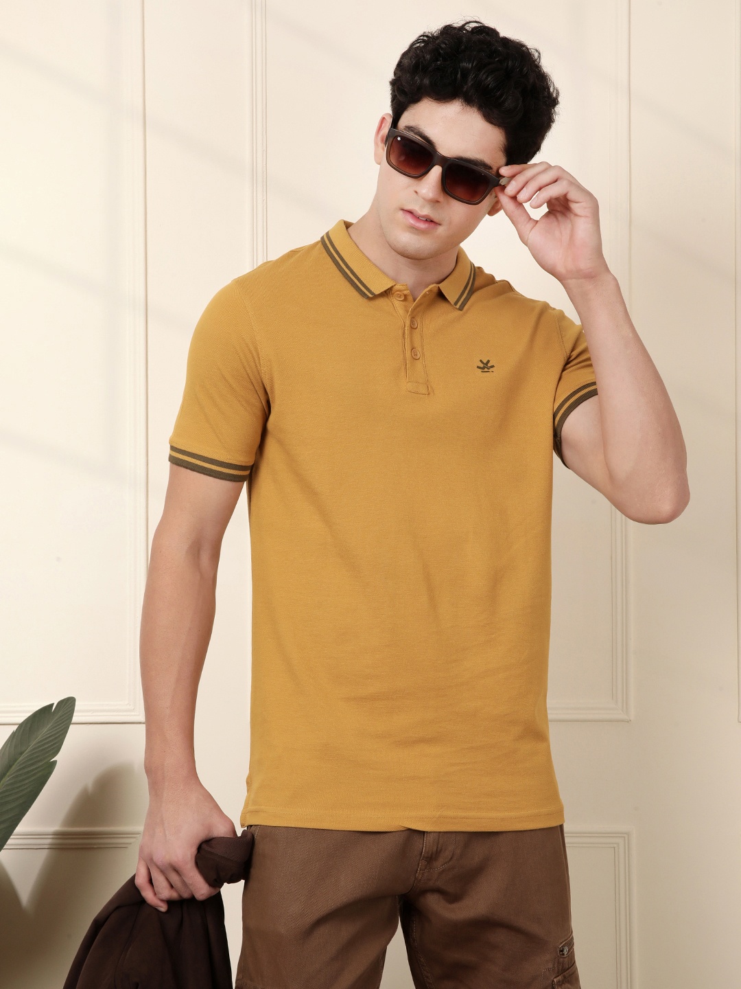 

WROGN Polo Collar Pure Cotton T-shirt, Mustard