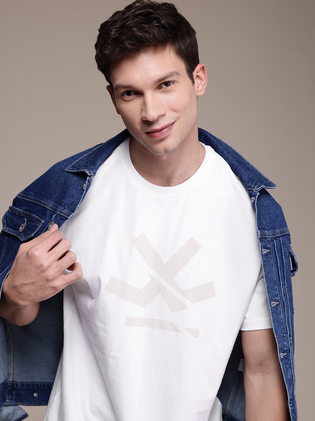 

WROGN Brand Logo Printed Crew Neck Pure Cotton T-shirt, White