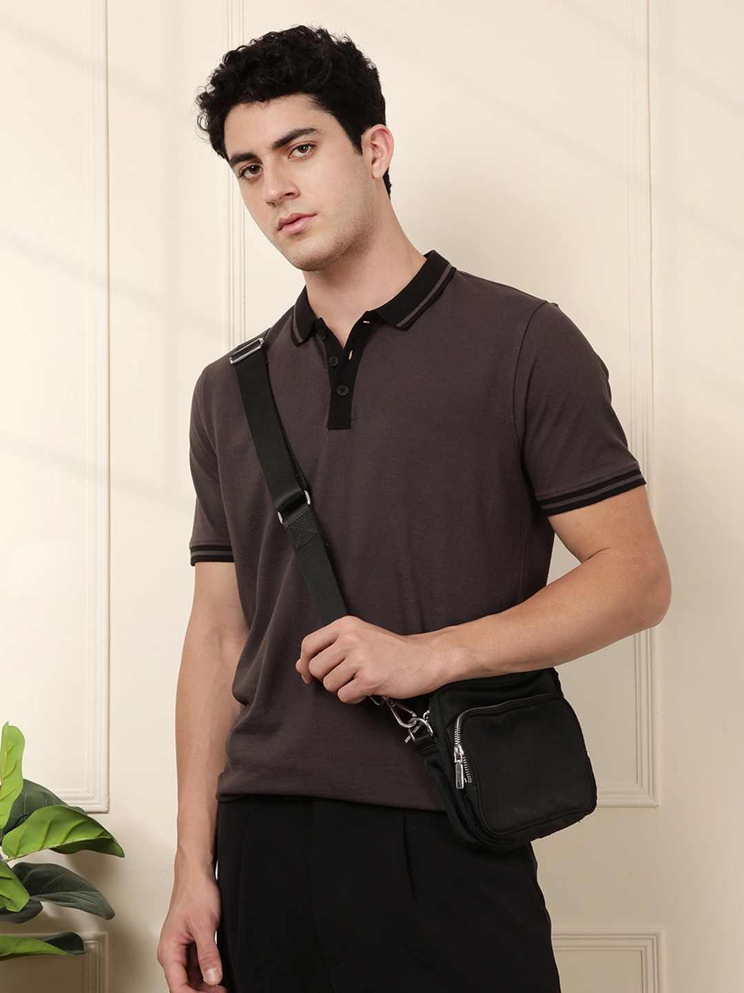 

WROGN Polo Collar Pure Cotton T-shirt, Taupe