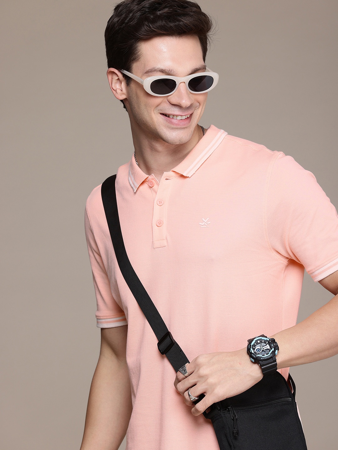 

WROGN Polo Collar Pure Cotton T-shirt, Coral