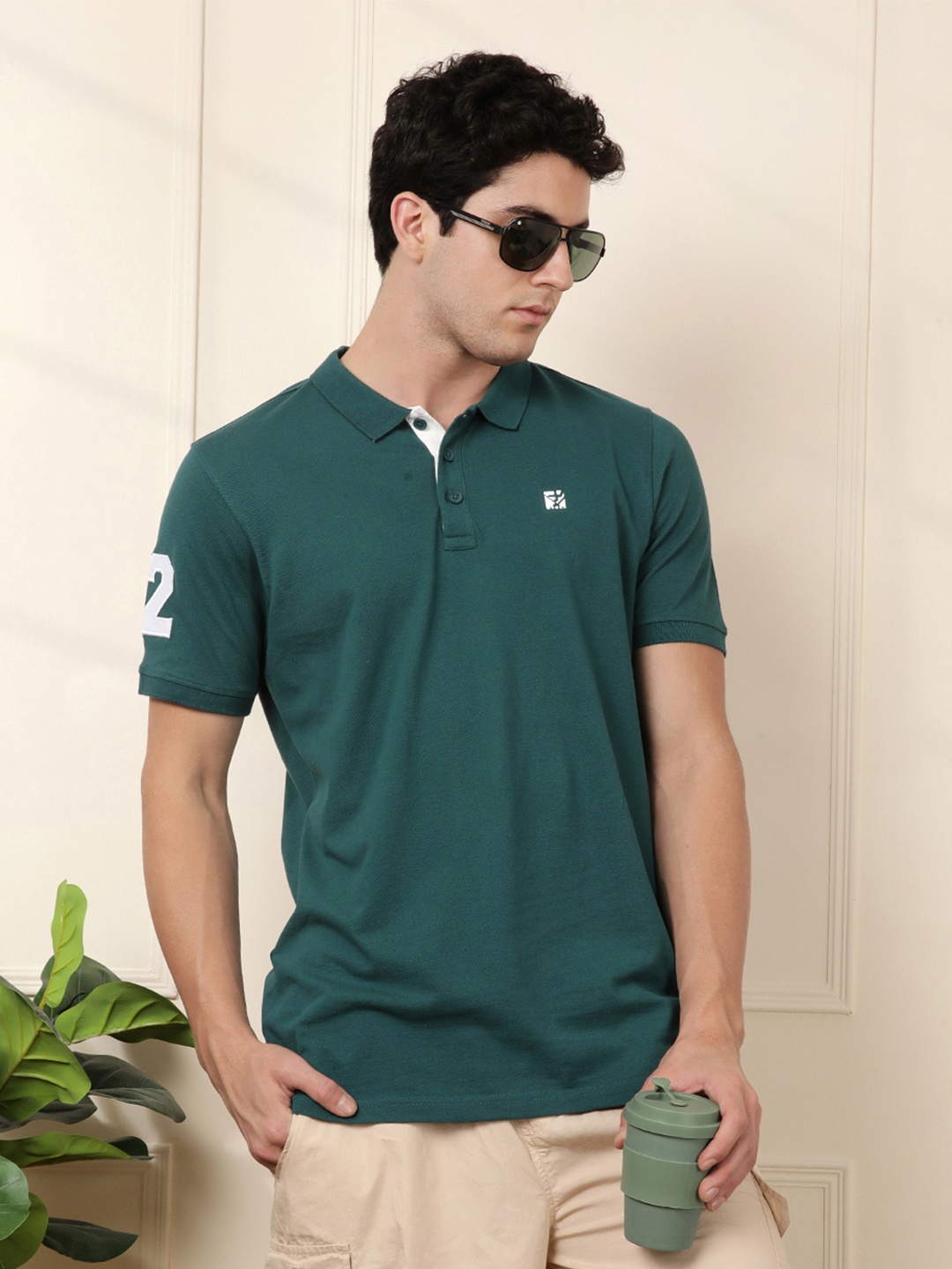 

WROGN Polo Collar Pure Cotton T-shirt, Teal
