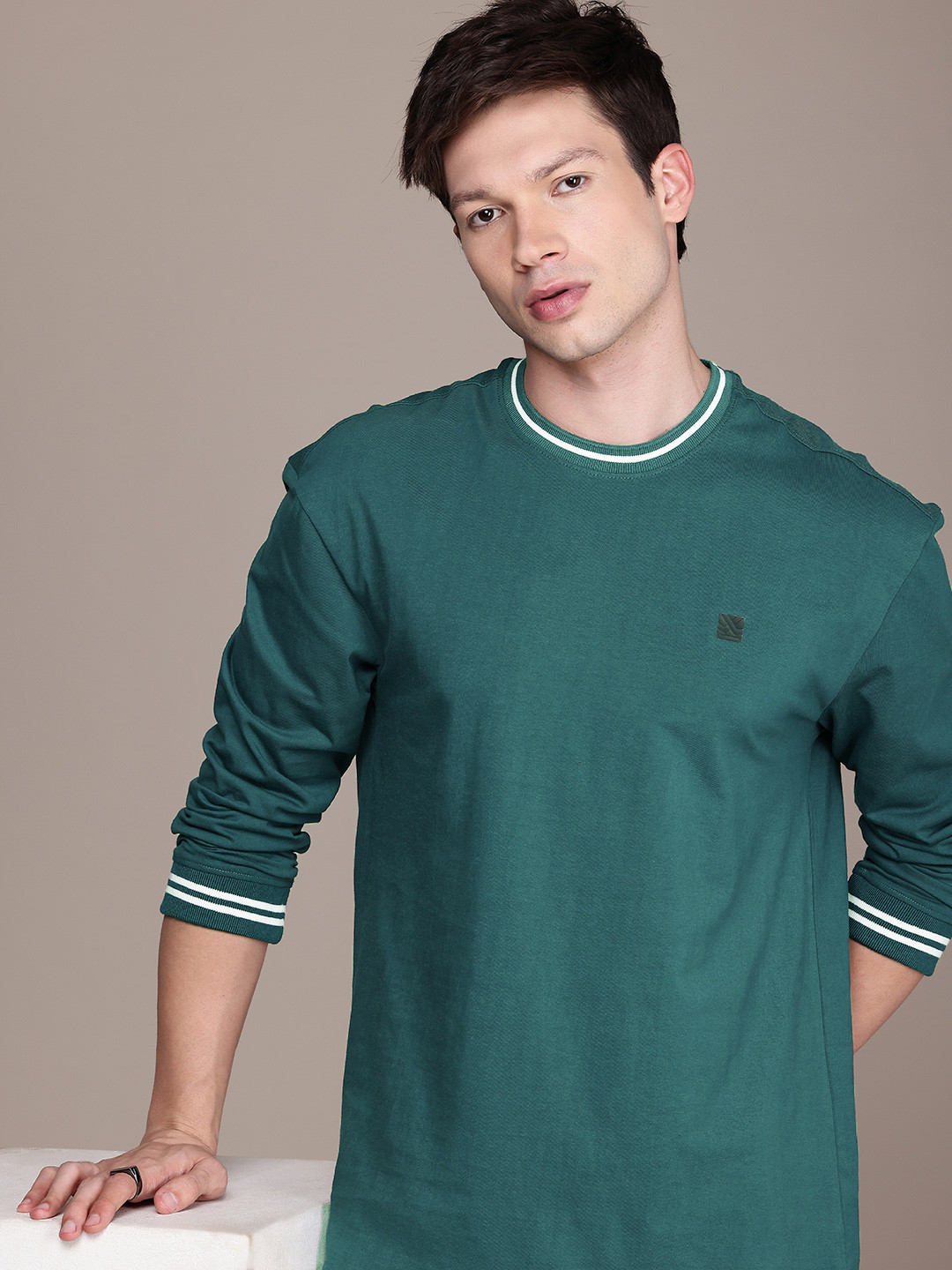 

WROGN Drop-Shoulder Sleeves Pure Cotton Relaxed Fit T-shirt, Teal