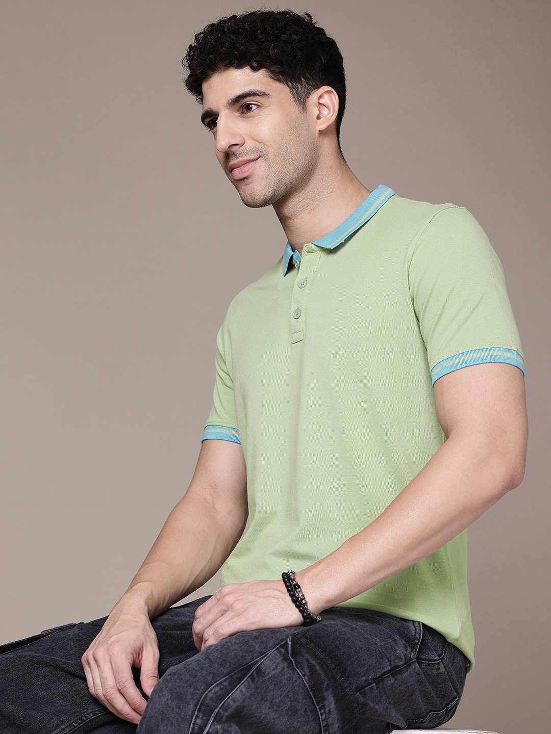 

WROGN Pure Cotton Polo Collar T-shirt, Green
