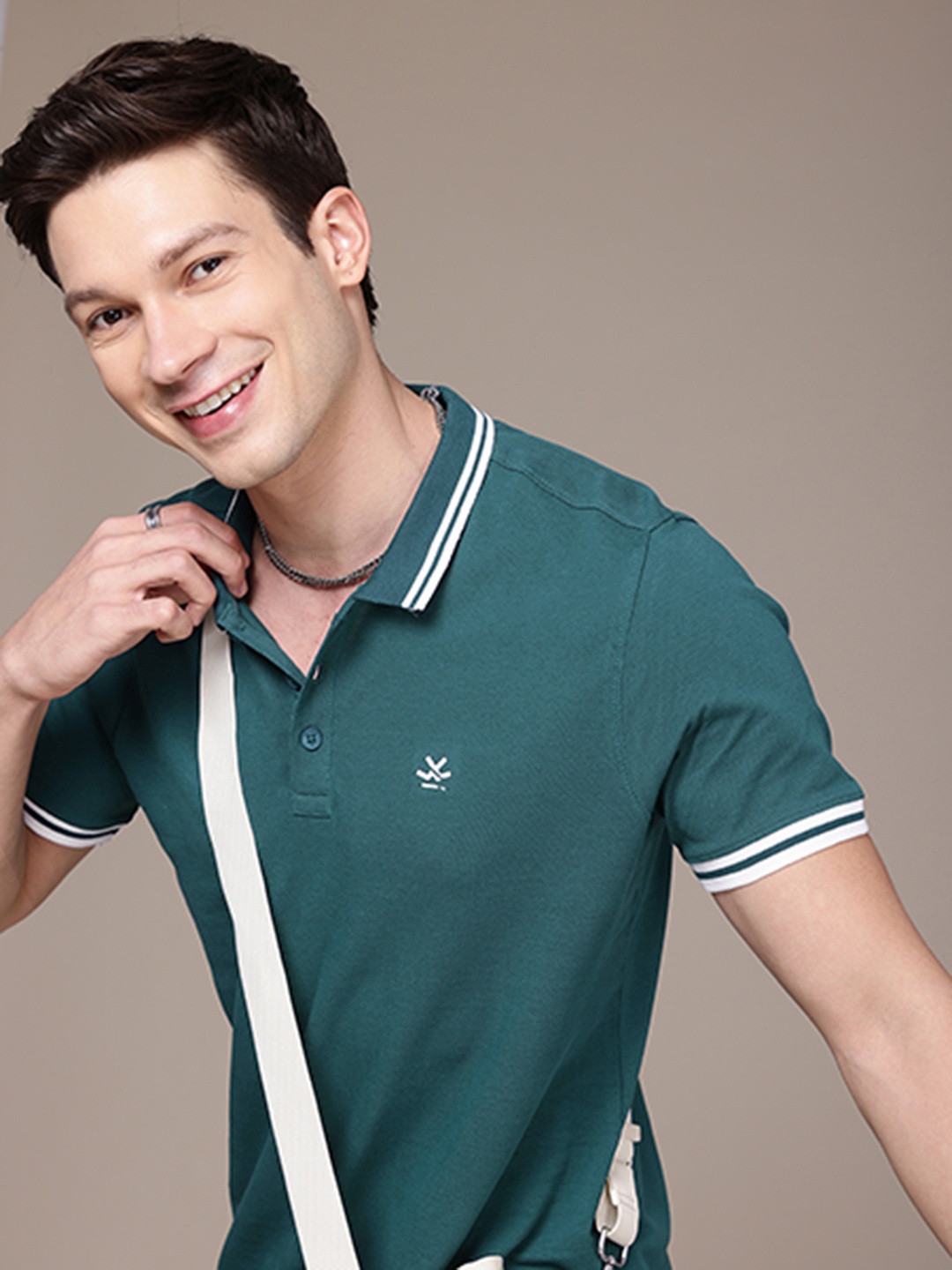 

WROGN Pure Cotton Polo Collar T-shirt, Teal