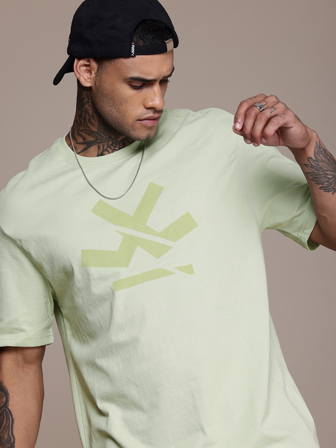 

WROGN Brand Logo Printed Crew Neck Pure Cotton T-shirt, Green