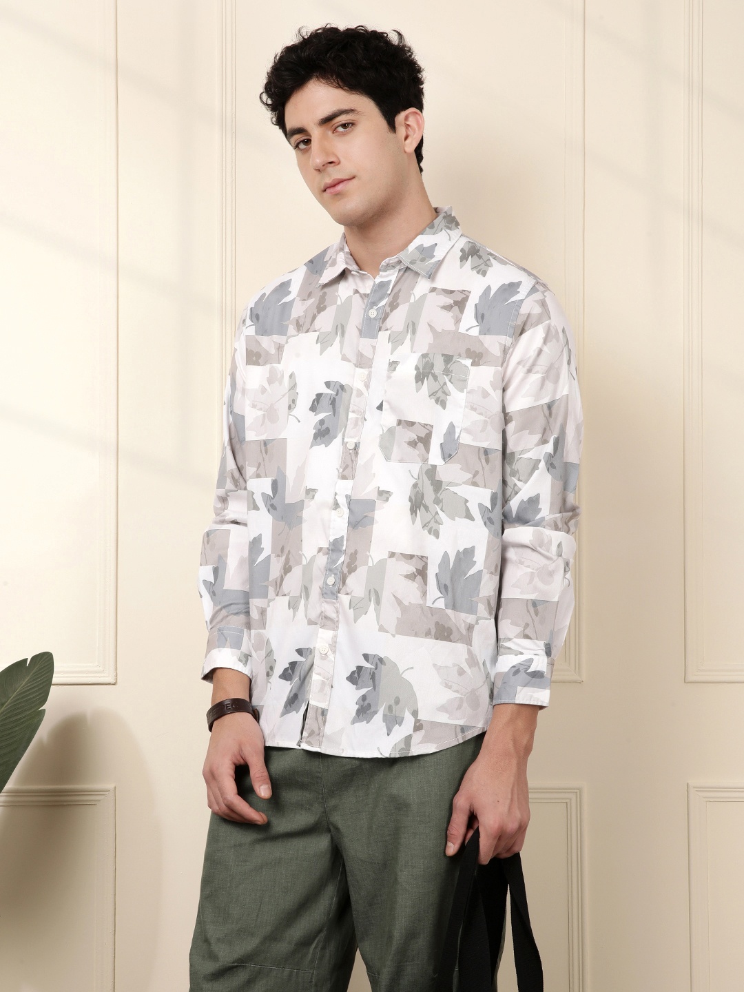 

WROGN Abstract Printed Opaque Casual Shirt, Beige