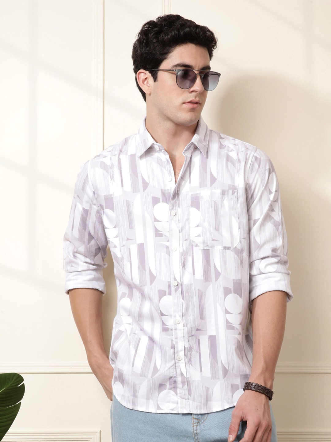 

WROGN Geometric Printed Casual Shirt, White