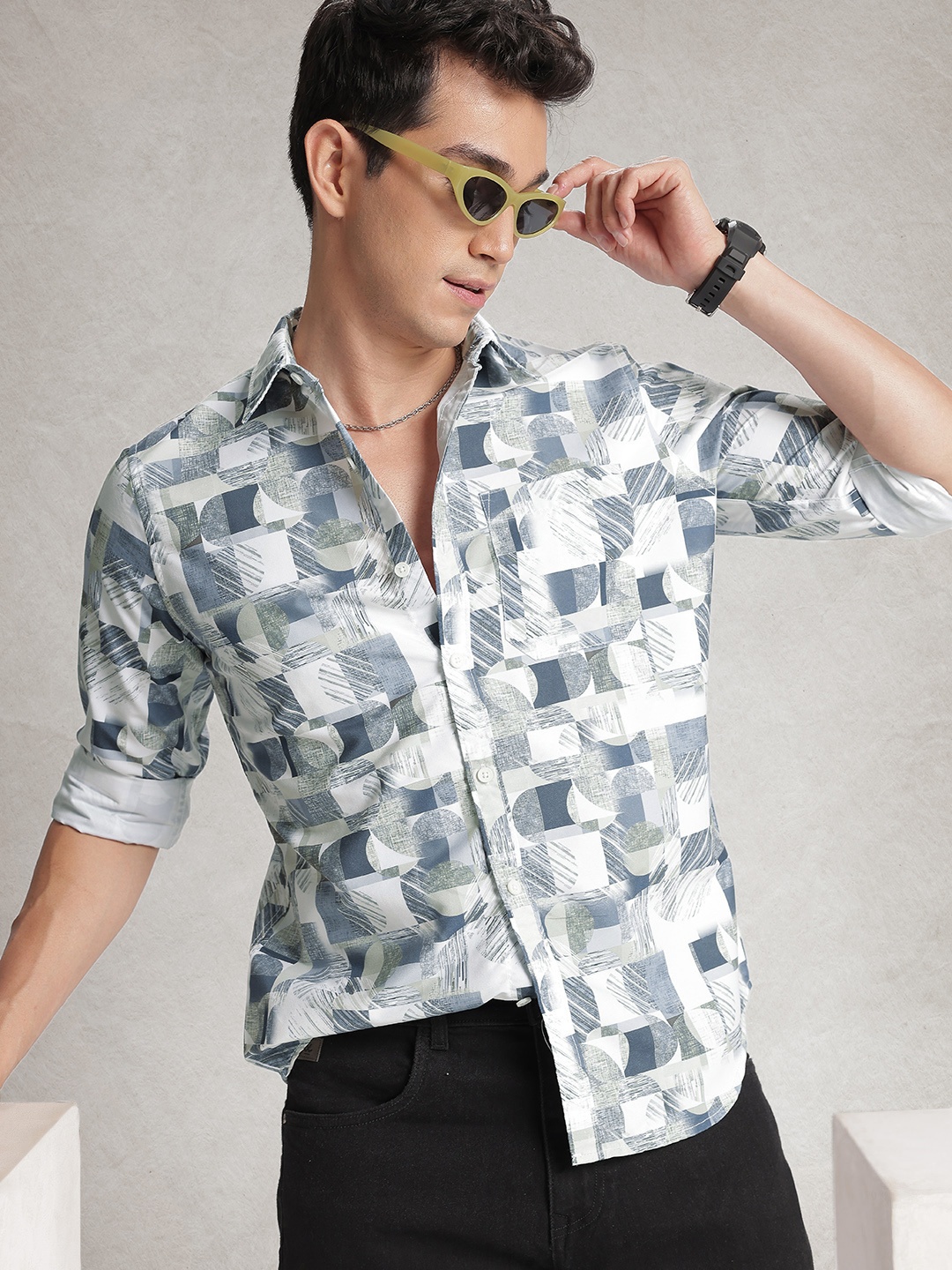 

WROGN Pure Cotton Printed Casual Shirt, Blue