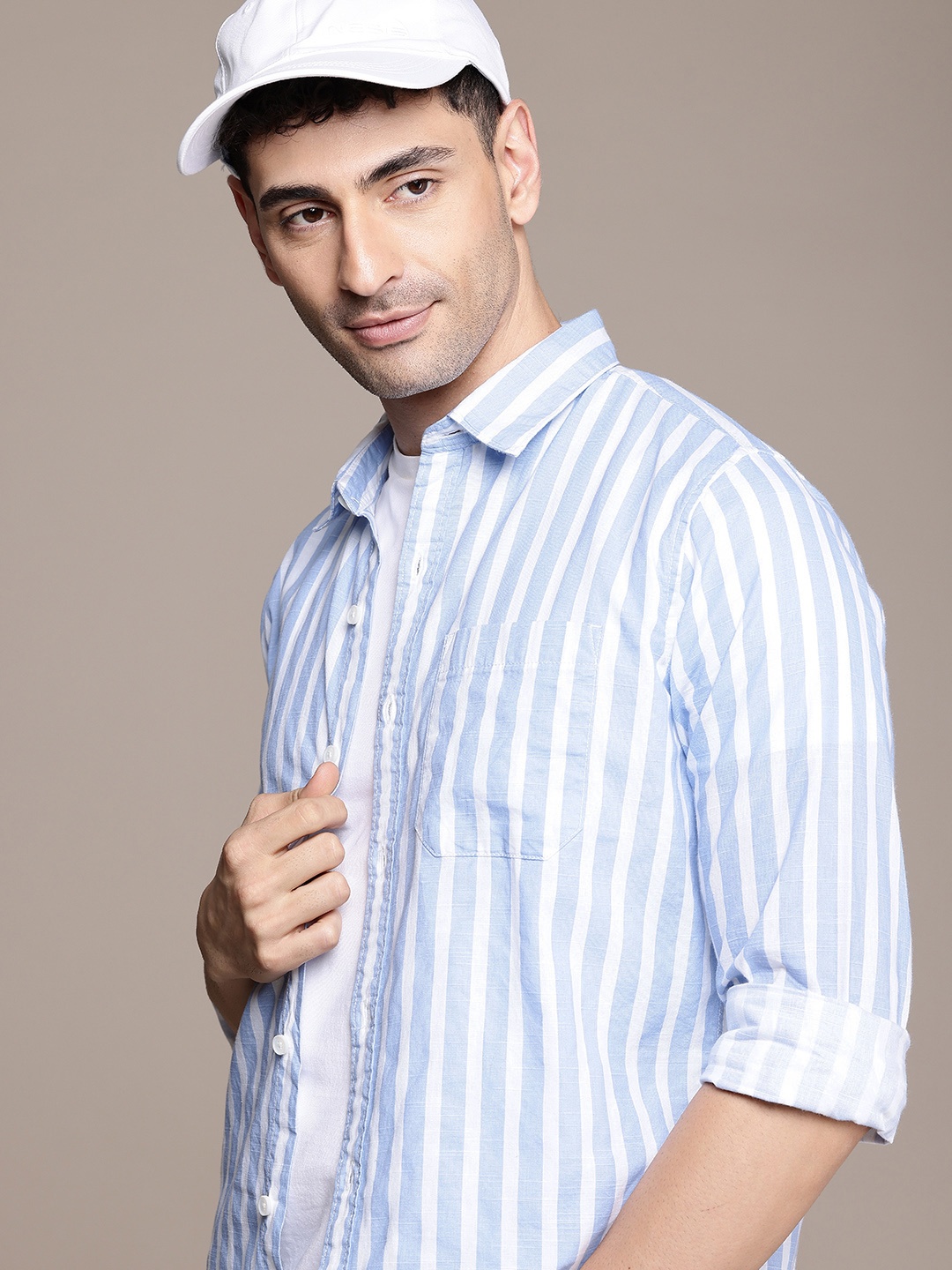 

WROGN Vertical Stripes Pure Cotton Casual Shirt, White