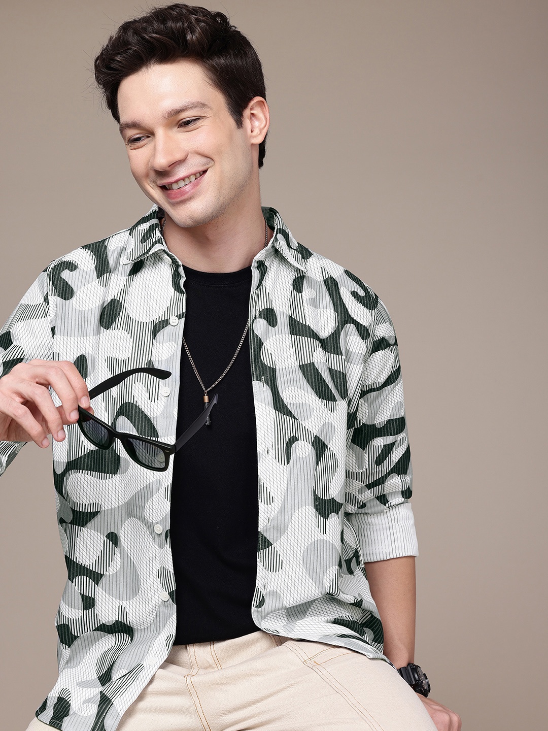 

WROGN Abstract Printed Casual Shirt, White