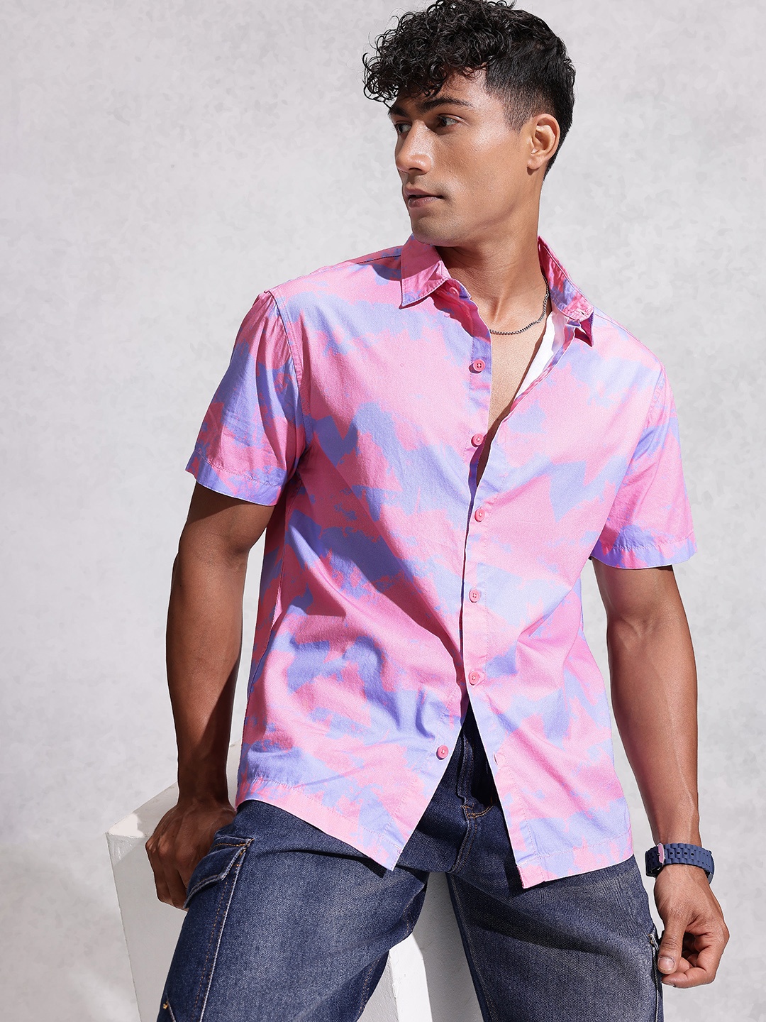

WROGN Comfort Fit Opaque Dyed Effect Pure Cotton Casual Shirt, Pink