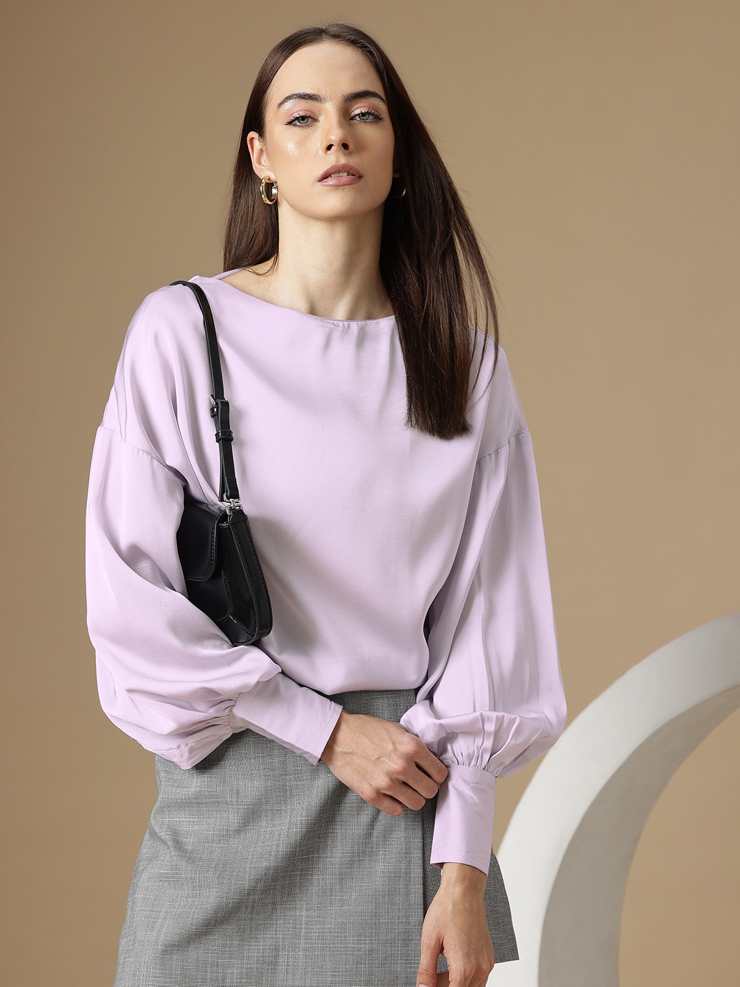 

Chemistry Bishop Sleeves Satin Finish Top, Lavender