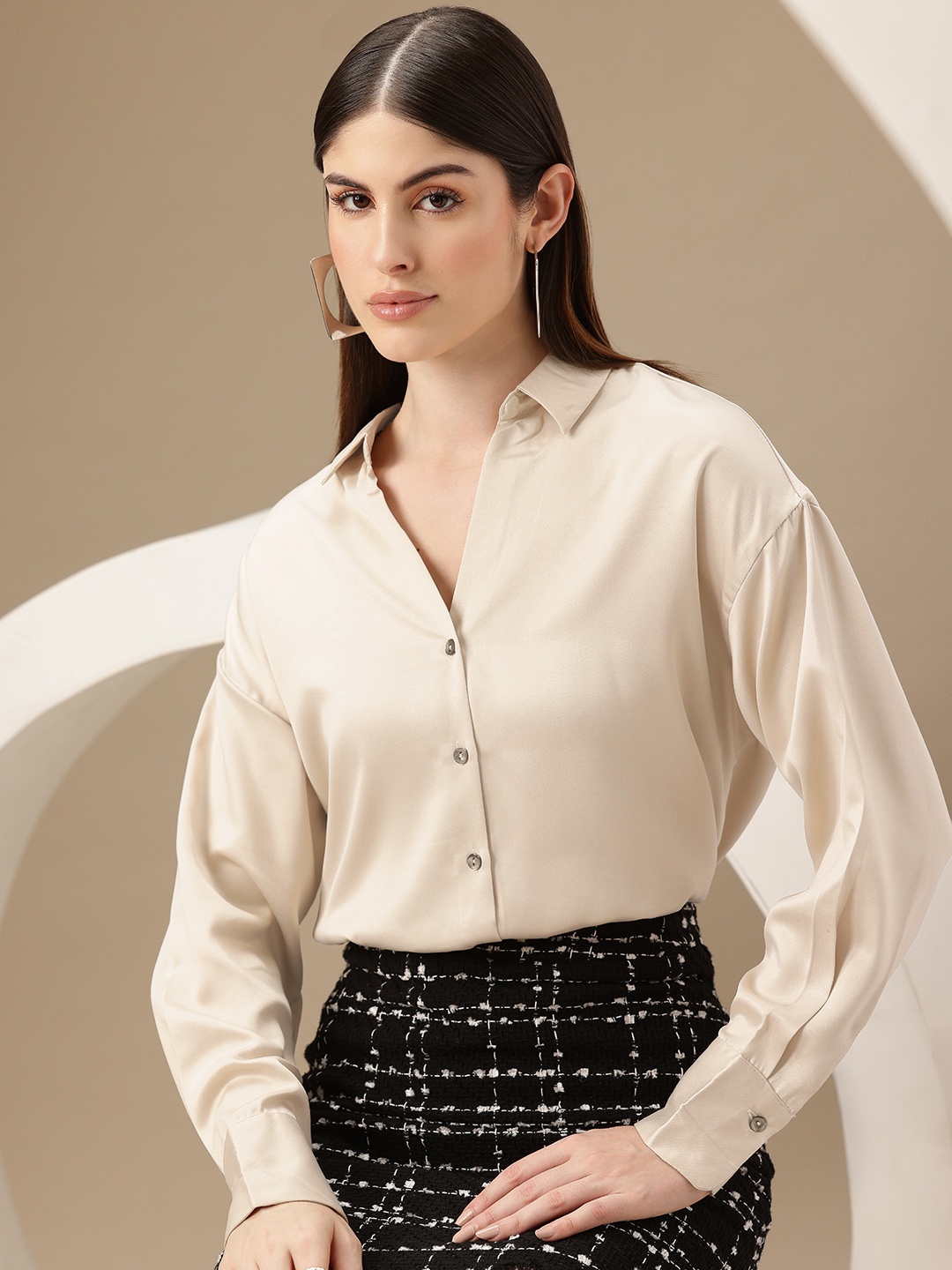 

Chemistry Satin-Finish Semiformal Shirt, Beige
