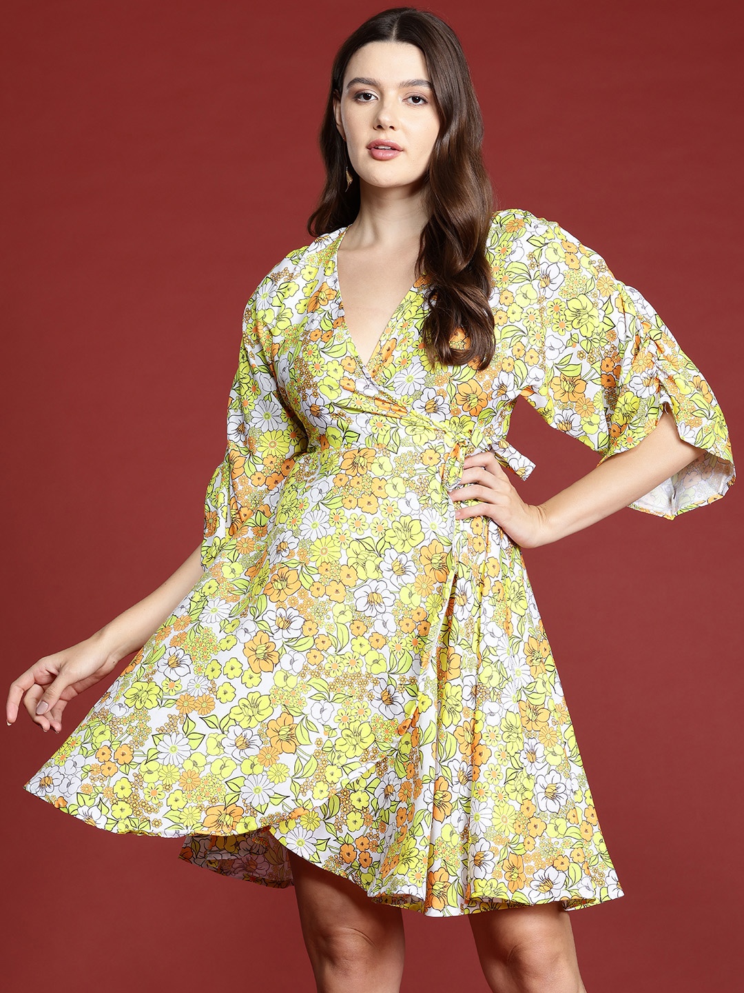 

all about you Floral Print Wrap Dress, Mustard