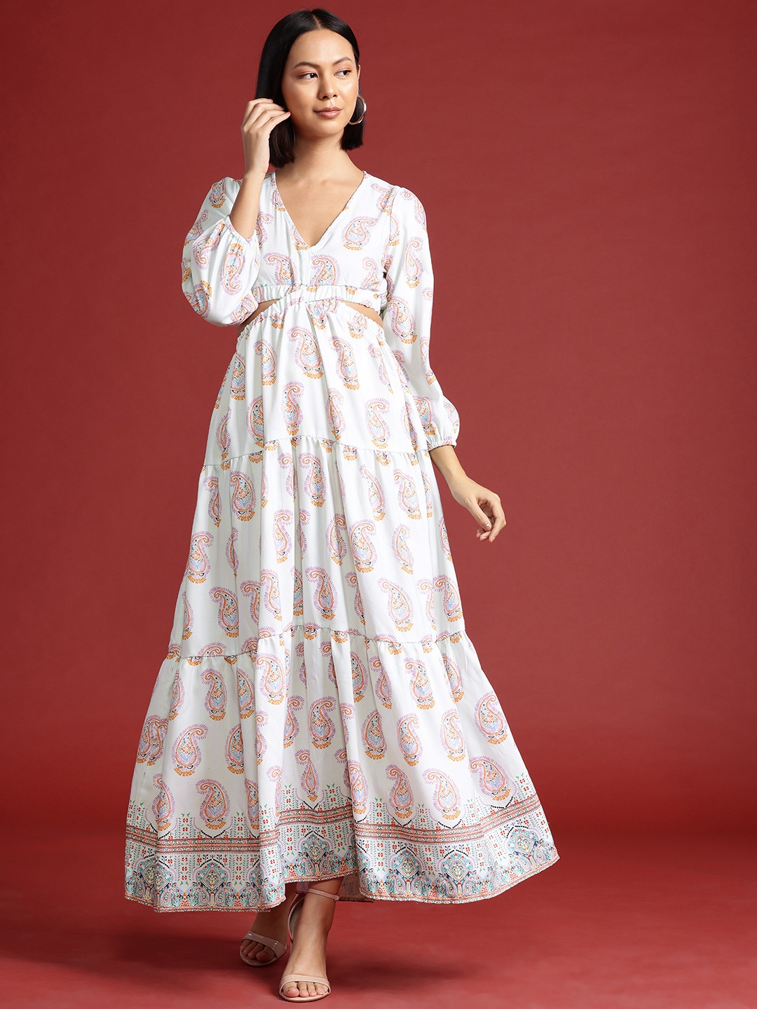 

all about you Ethnic Motifs Print Cut-Out Maxi Dress, Green
