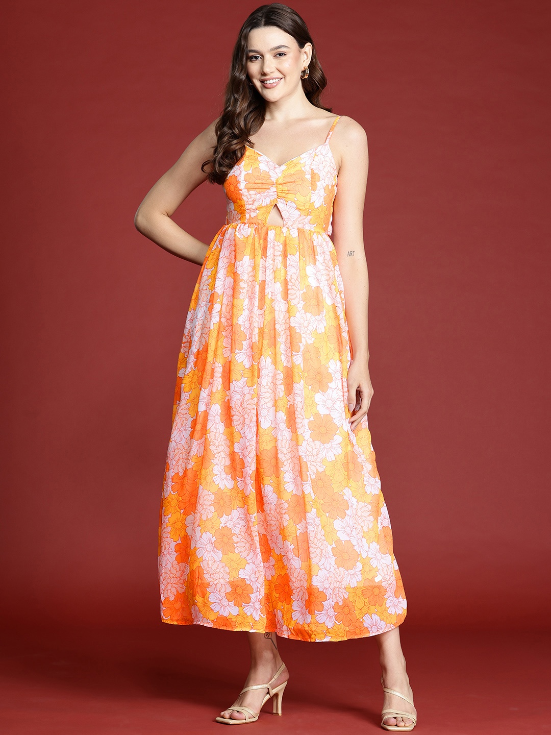 

all about you Floral Print Cut-Out Maxi Dress, Orange