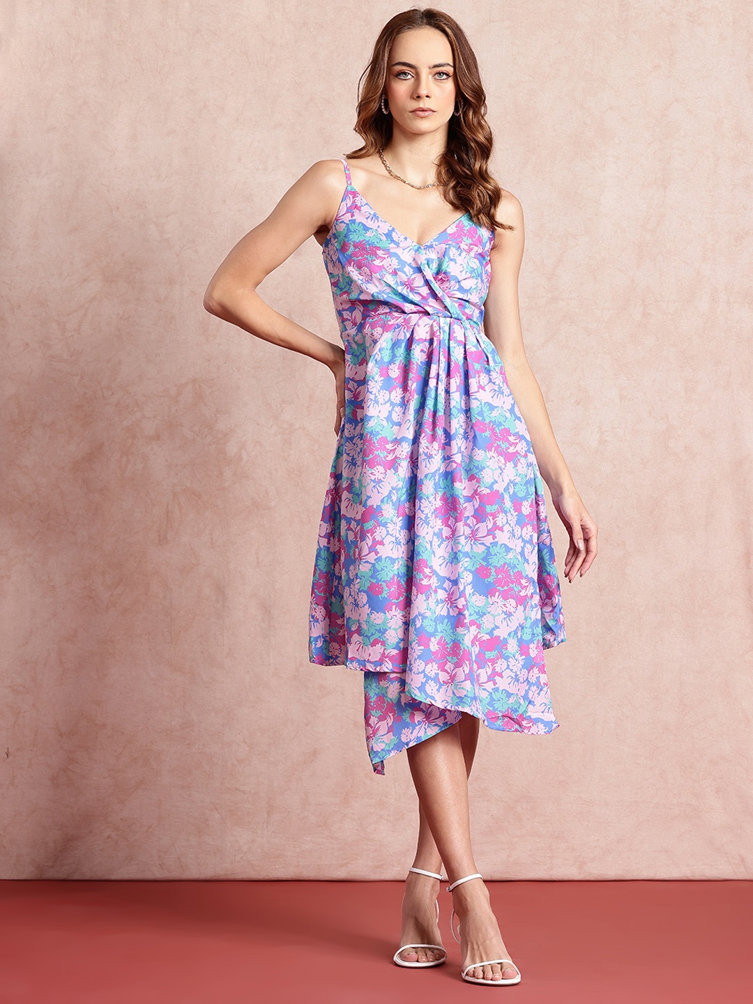 

all about you Floral Print Asymmetric Wrap Dress, Blue