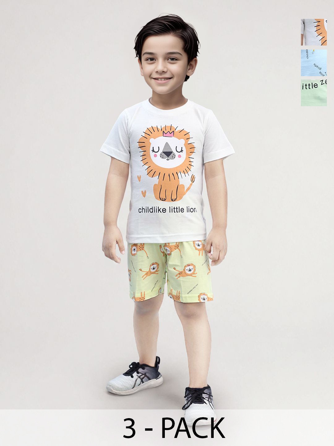 

Toonyport Boys Pack Of 3 Graphic Printed Pure Cotton T-shirt with Shorts, White