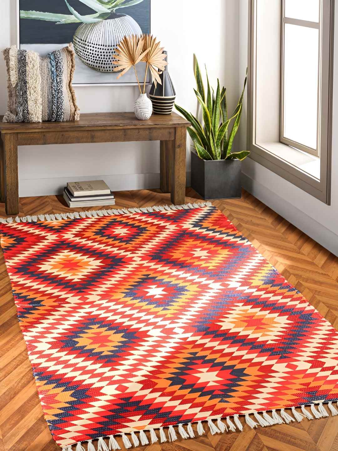 

HOMADORN Red & Orange Colored Printed Anti Skid Floor Mats