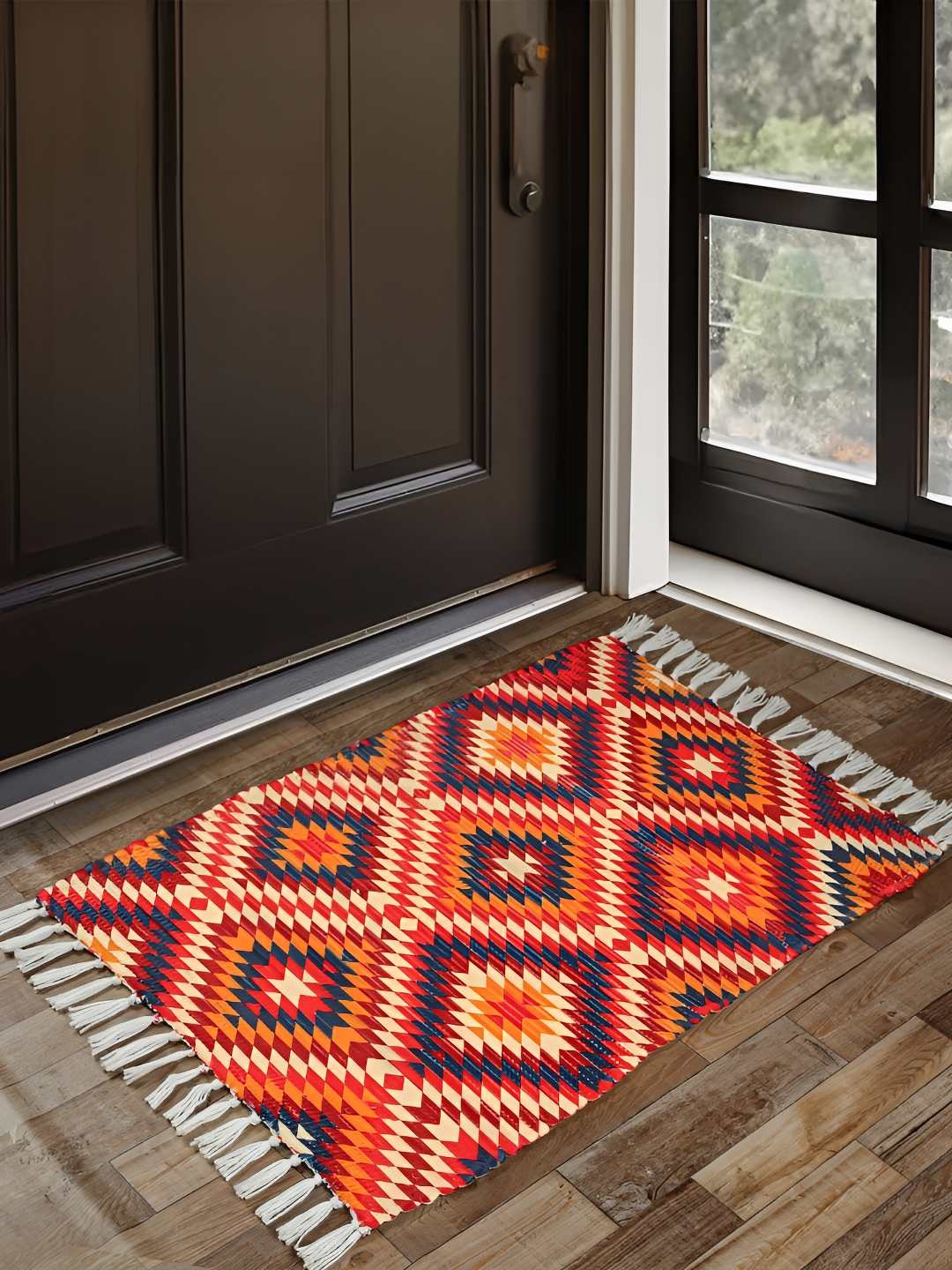 

HOMADORN Orange & Red Ethnic Motifs Printed Anti Skid Floor Mat