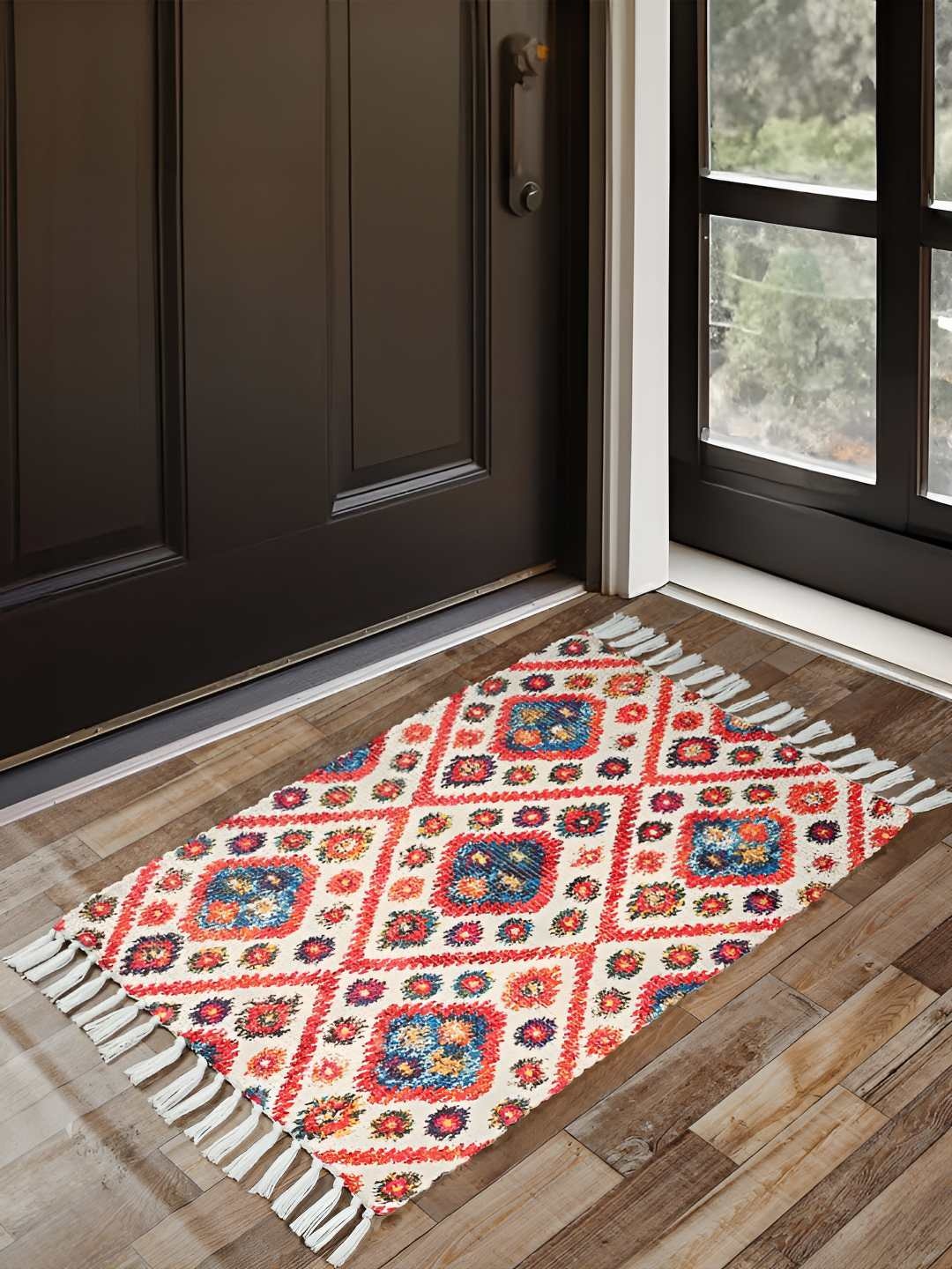 

HOMADORN Geometric Printed Anti Skid Floor Mats, Cream