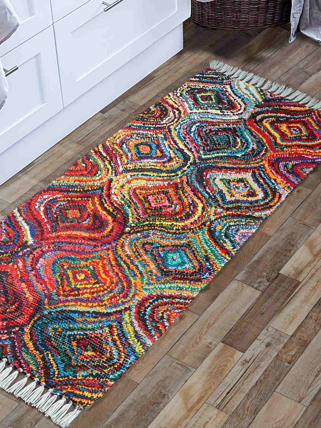 

HOMADORN Red & Blue Geometric Printed Anti Skid Floor Mats