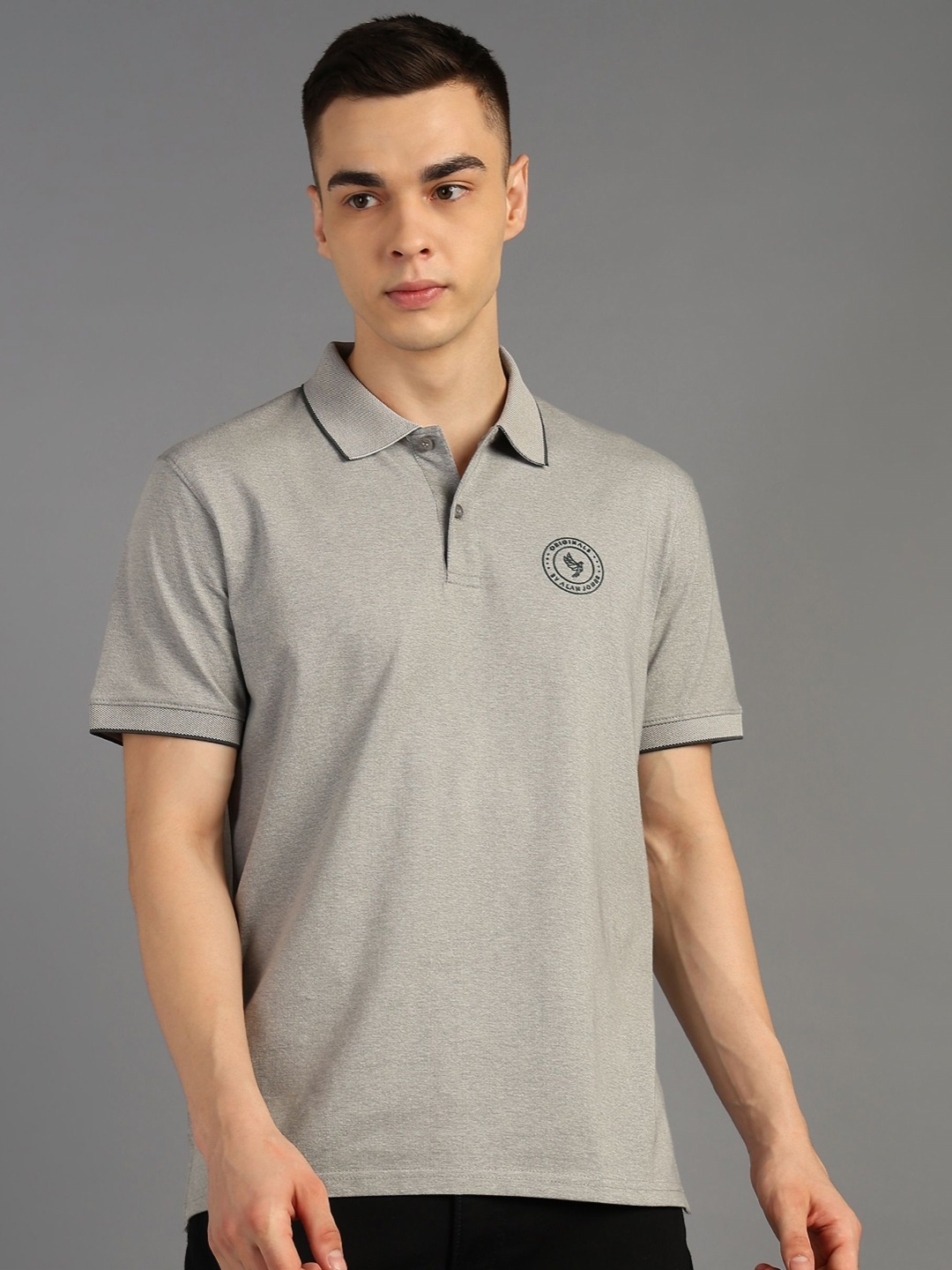 

Alan Jones Men Solid Polo Collar T-shirt, Grey